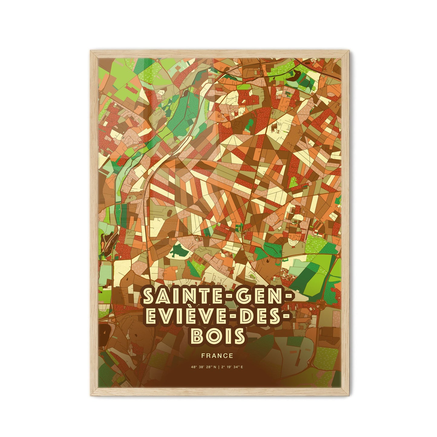 Colorful SAINTE-GENEVIÈVE-DES-BOIS FRANCE Fine Art Map Farmhouse