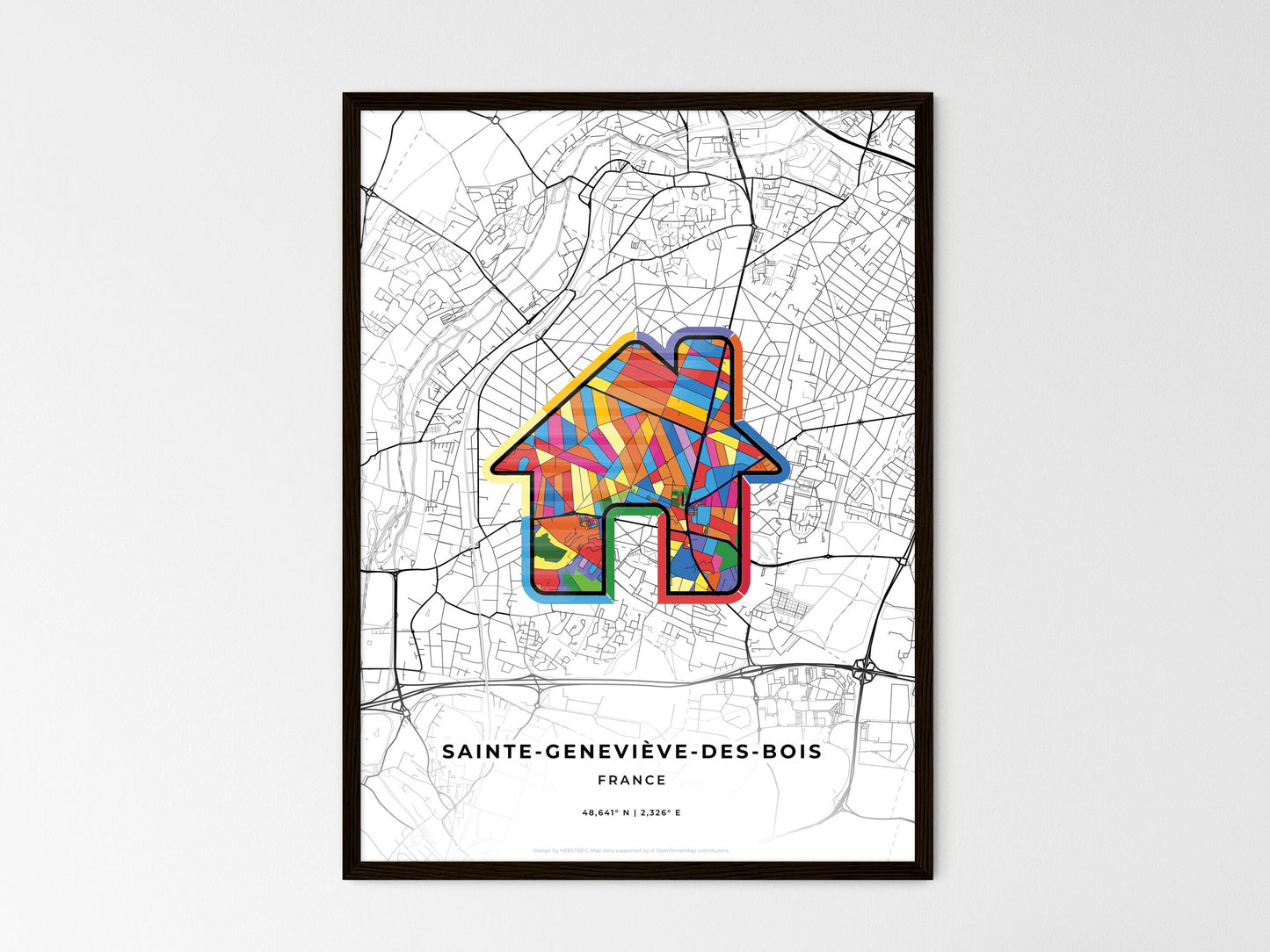 Sainte-Geneviève-Des-Bois France wedding art map with home icon