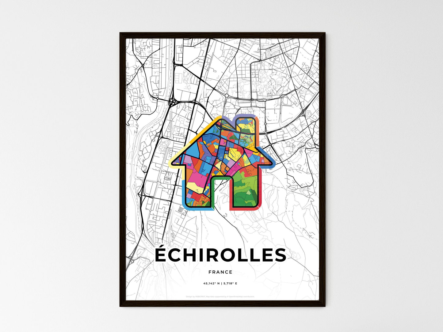 Échirolles France wedding art map with home icon