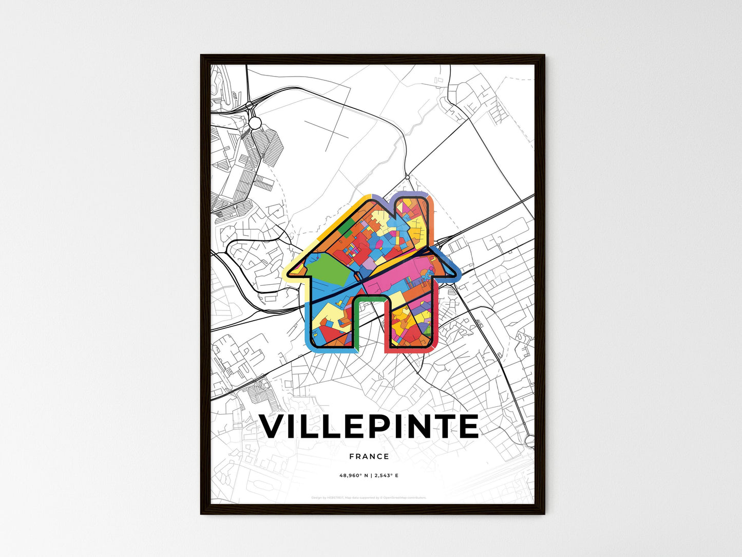 Villepinte France wedding art map with home icon