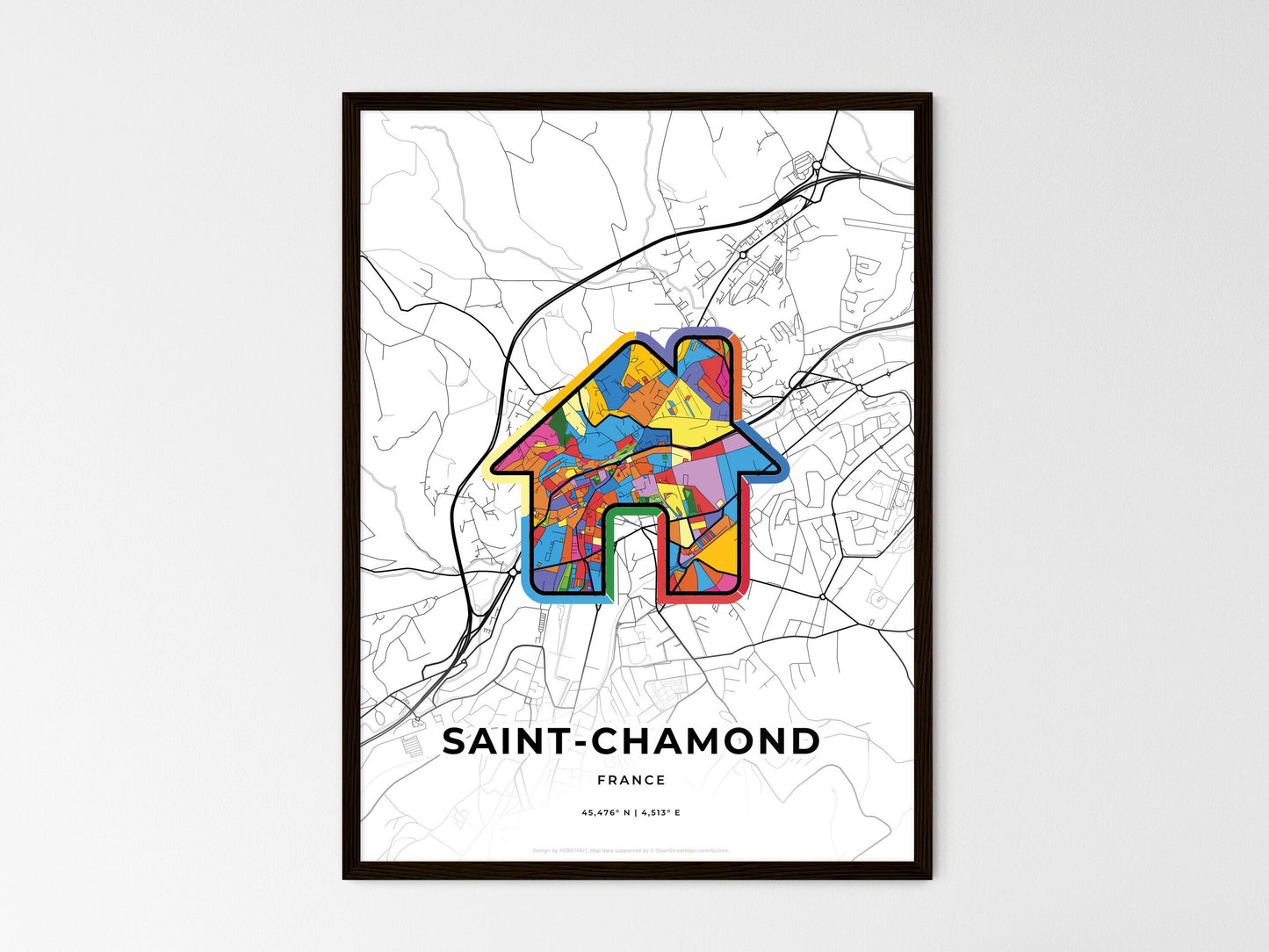 Saint-Chamond France wedding art map with home icon