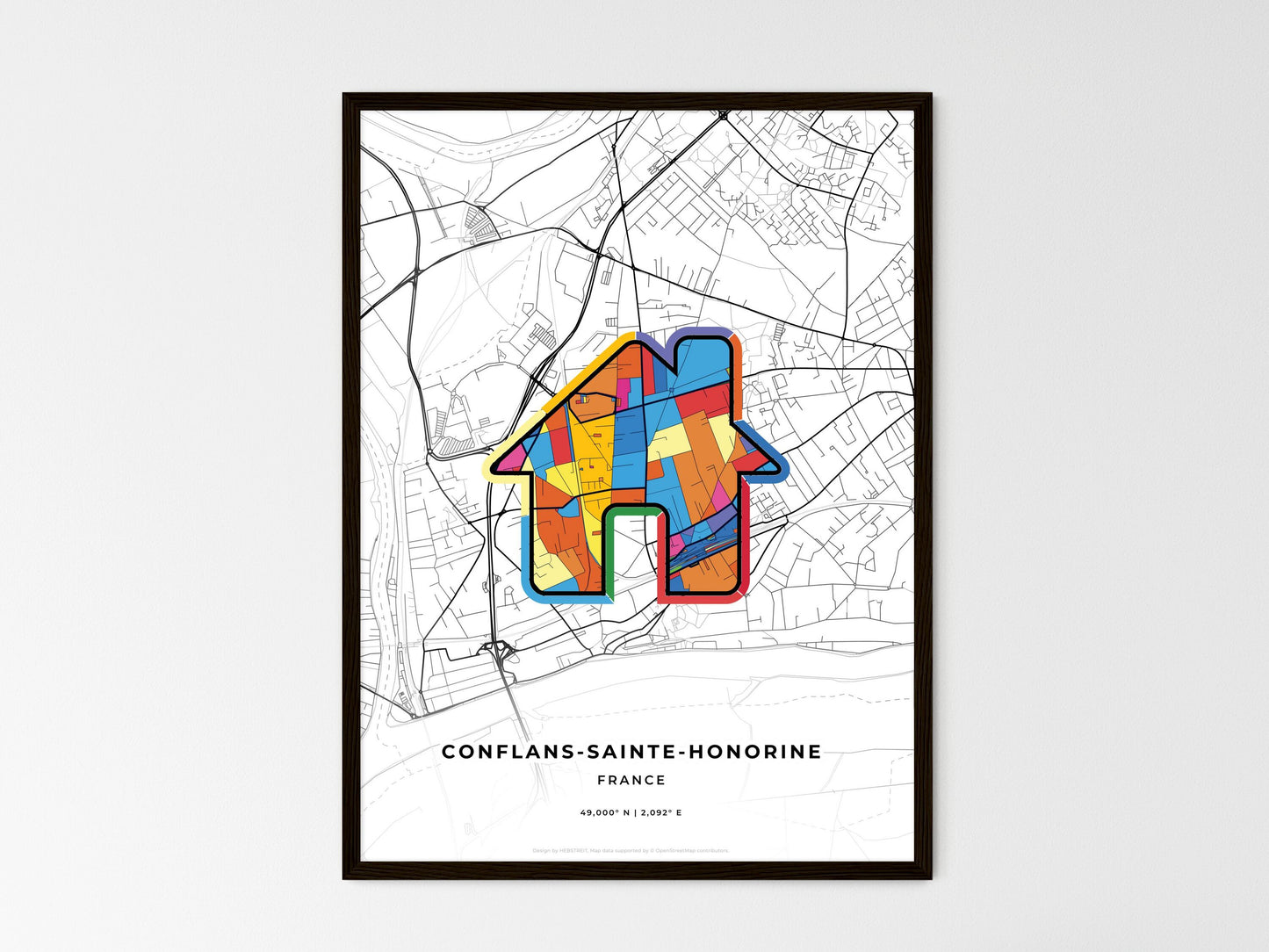 Conflans-Sainte-Honorine France wedding art map with home icon