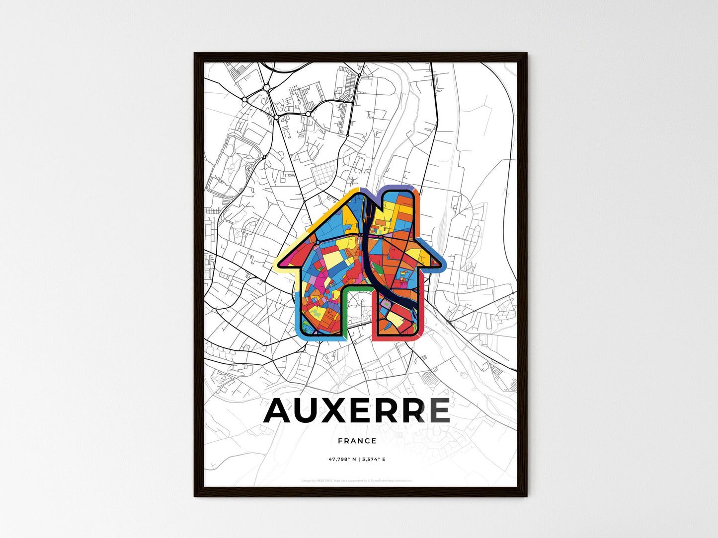 Auxerre France wedding art map with home icon