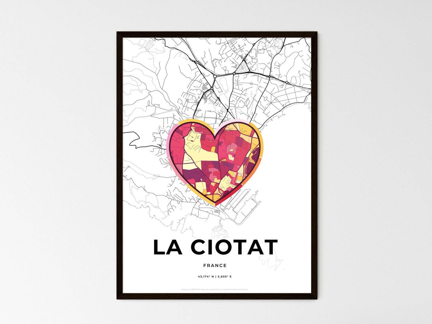 La Ciotat France wedding art map with heart icon