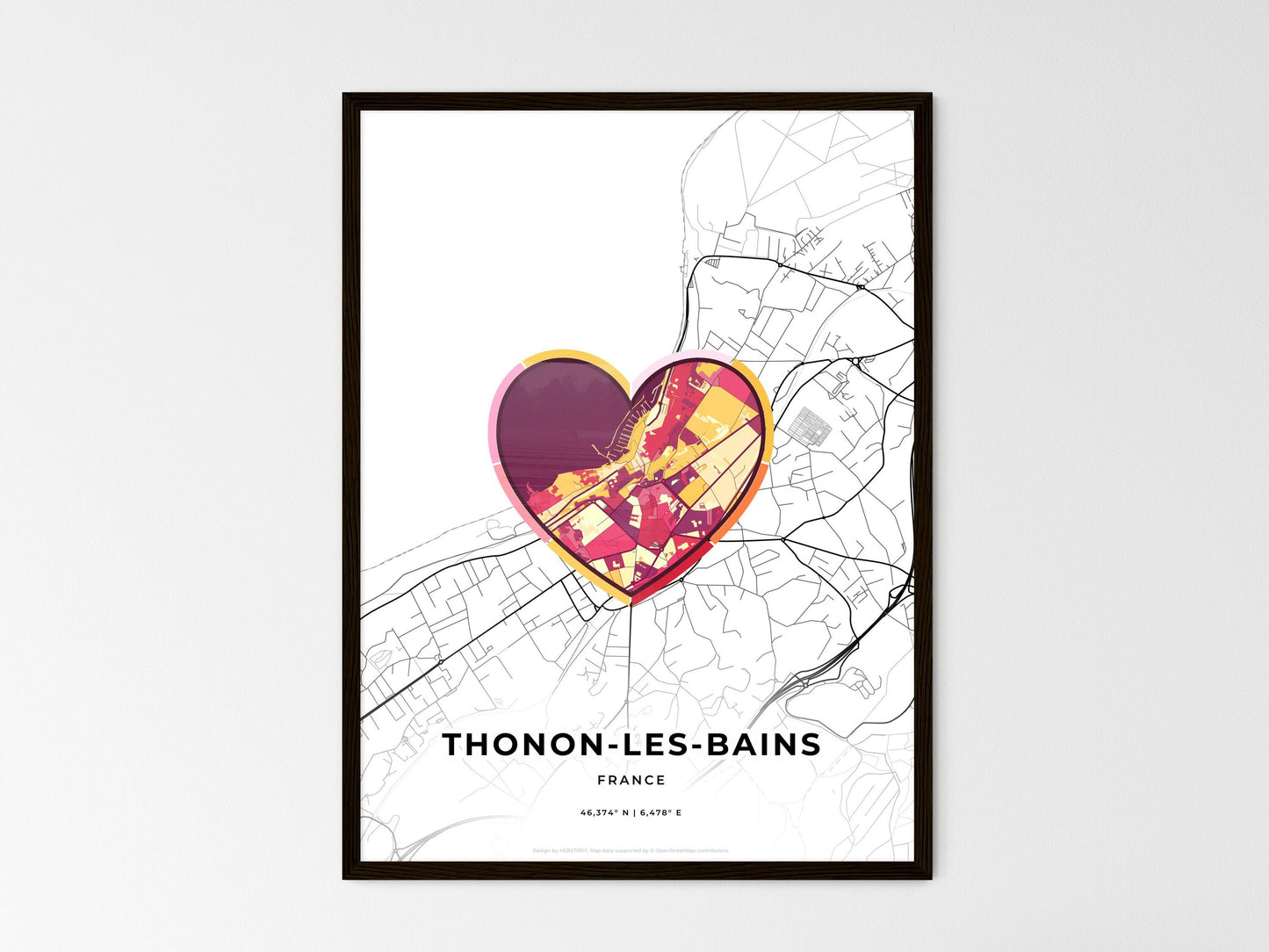Thonon-Les-Bains France wedding art map with heart icon