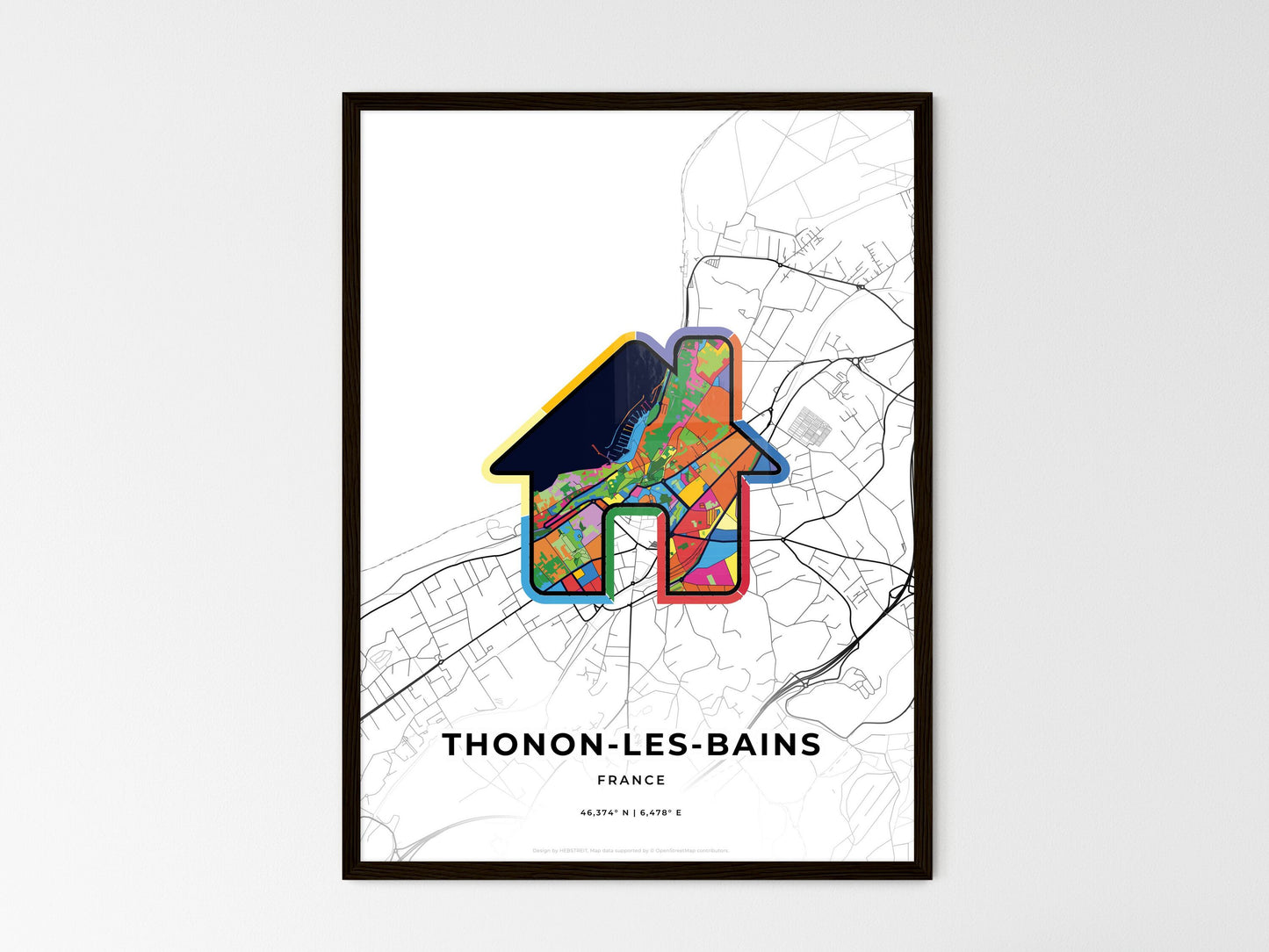 Thonon-Les-Bains France wedding art map with home icon