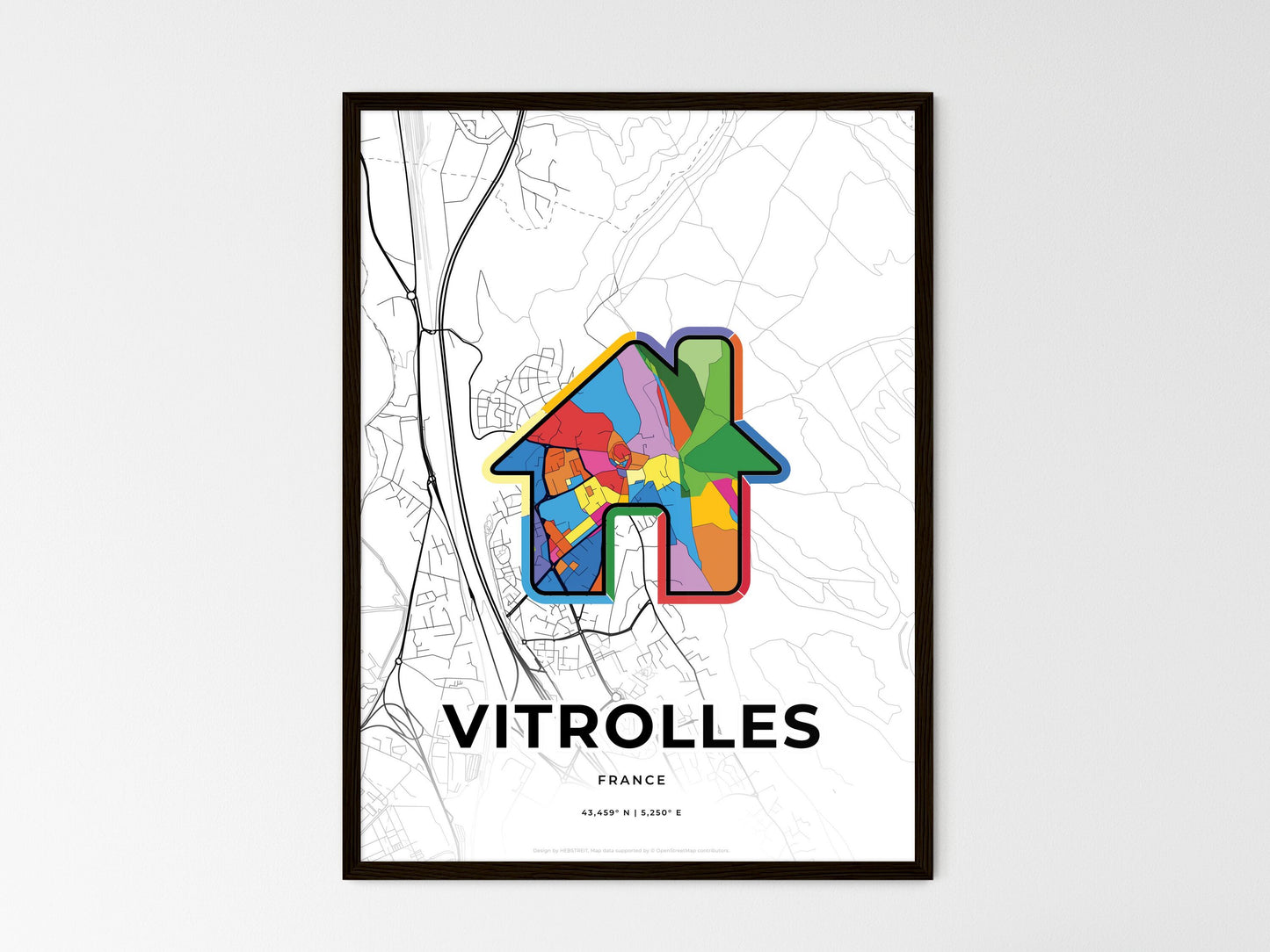 Vitrolles France wedding art map with home icon