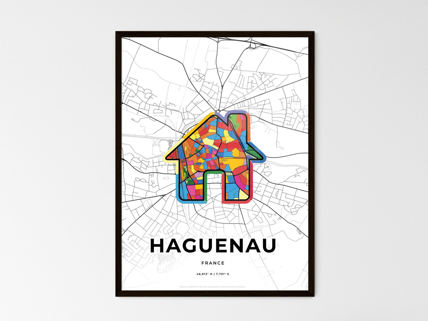 Haguenau France wedding art map with home icon