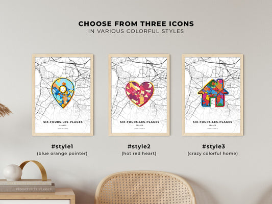 Six-Fours-Les-Plages France maps with colorful icons