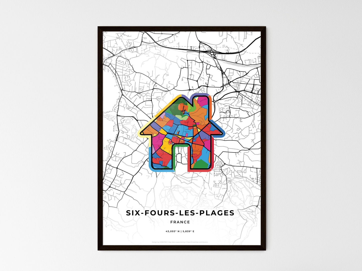 Six-Fours-Les-Plages France wedding art map with home icon