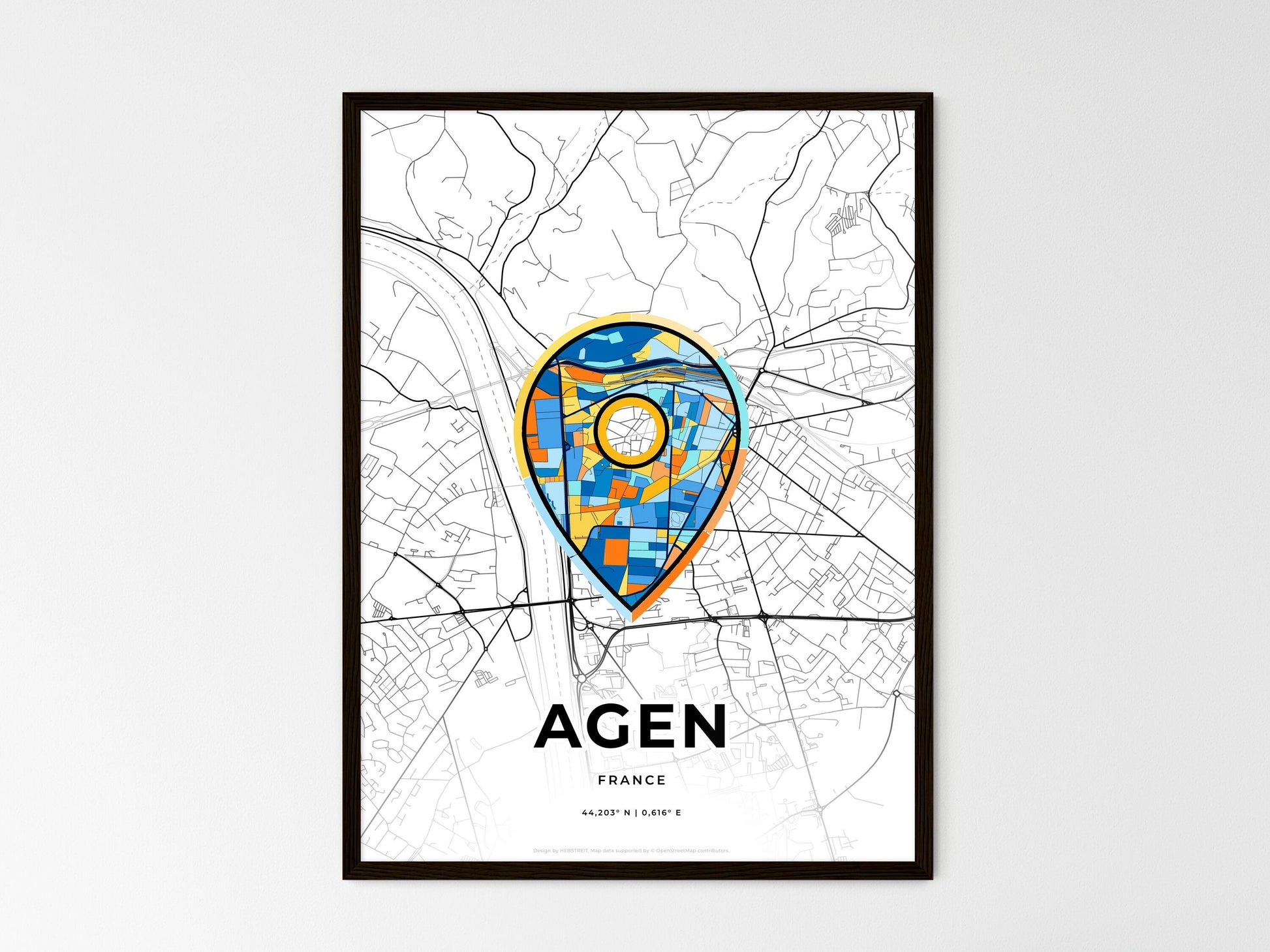 AGEN FRANCE minimal art map with a colorful icon. Where it all began, Couple map gift. Style 1