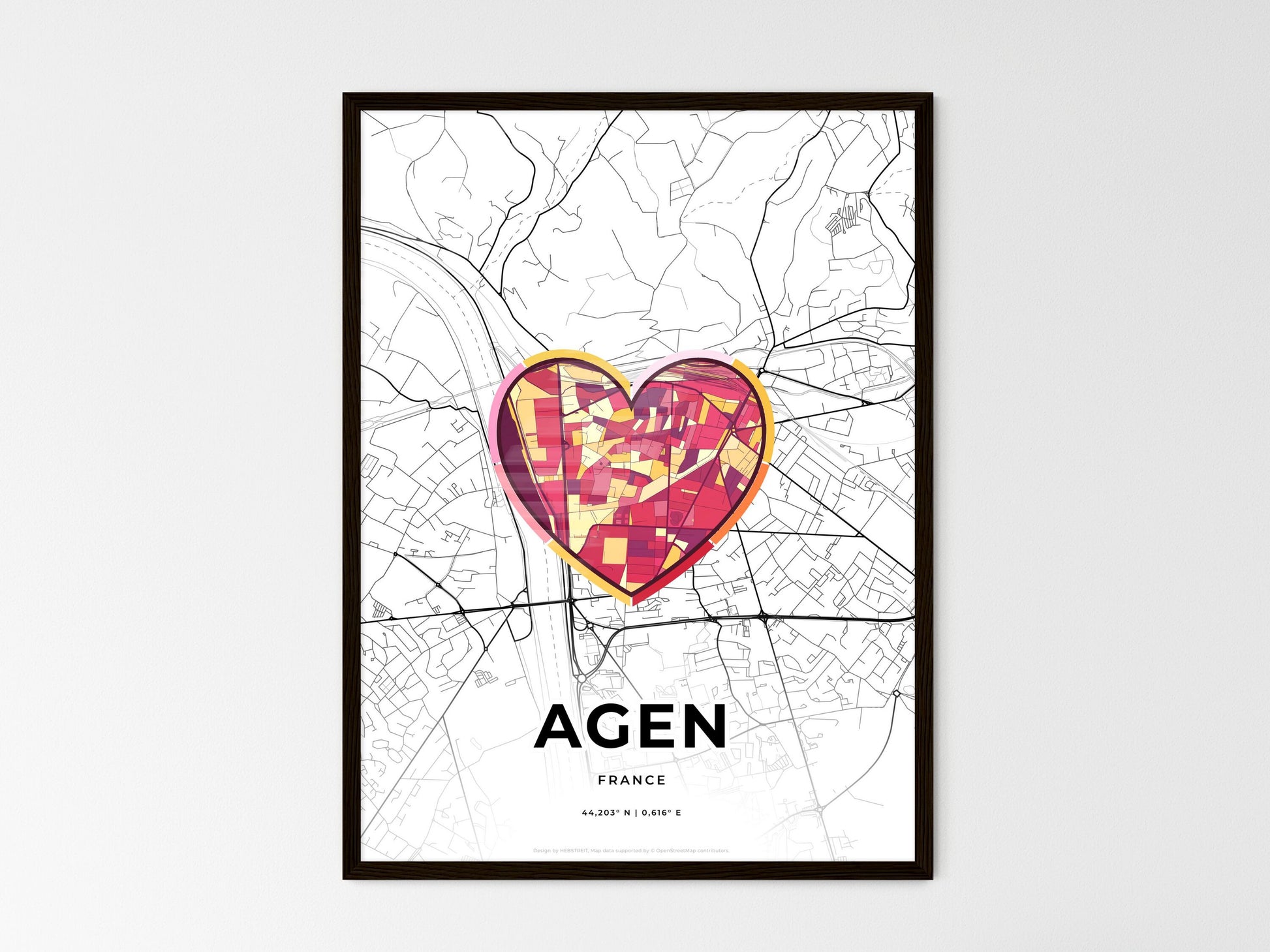 AGEN FRANCE minimal art map with a colorful icon. Where it all began, Couple map gift. Style 2