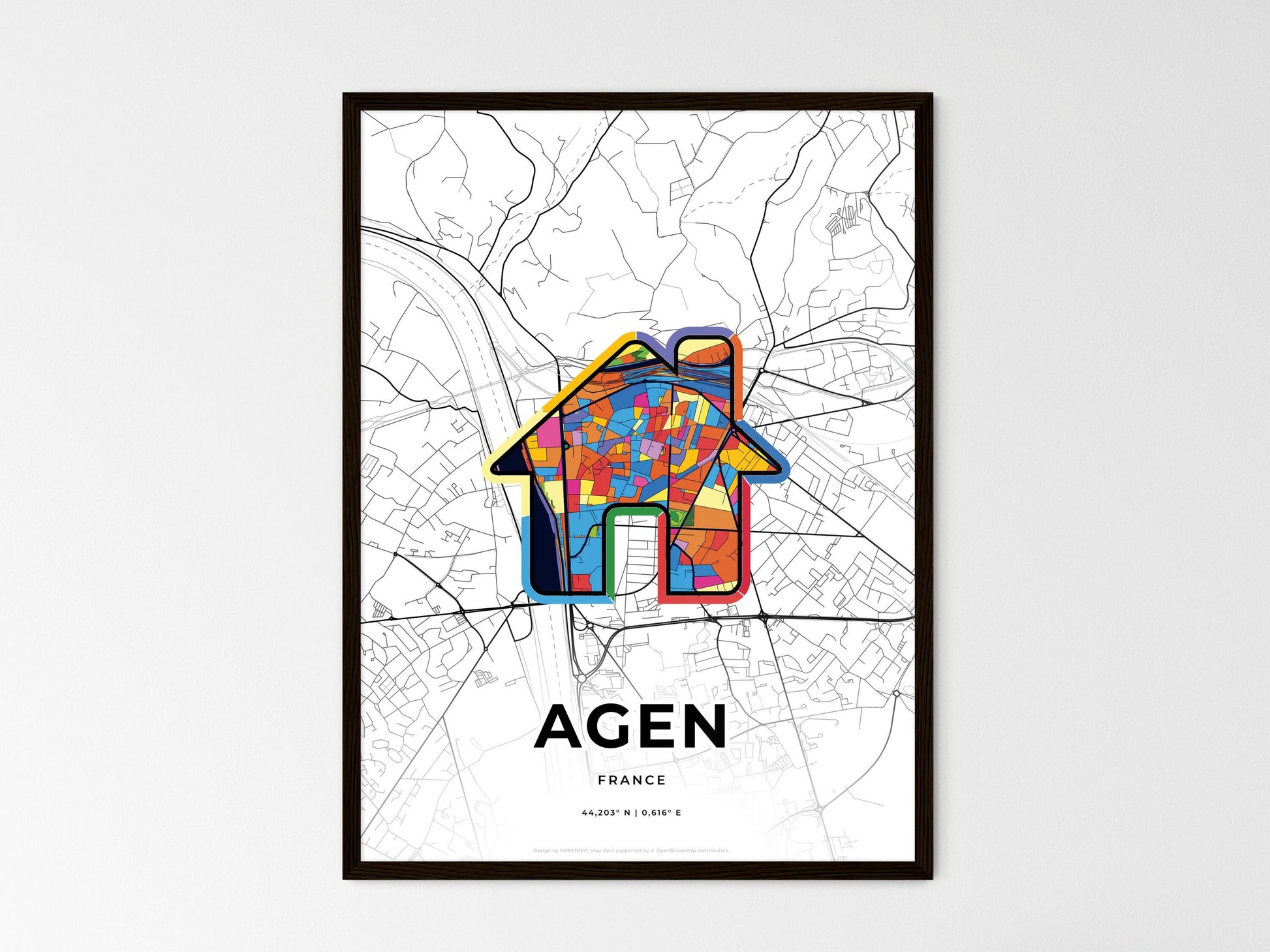 AGEN FRANCE minimal art map with a colorful icon. Where it all began, Couple map gift. Style 3