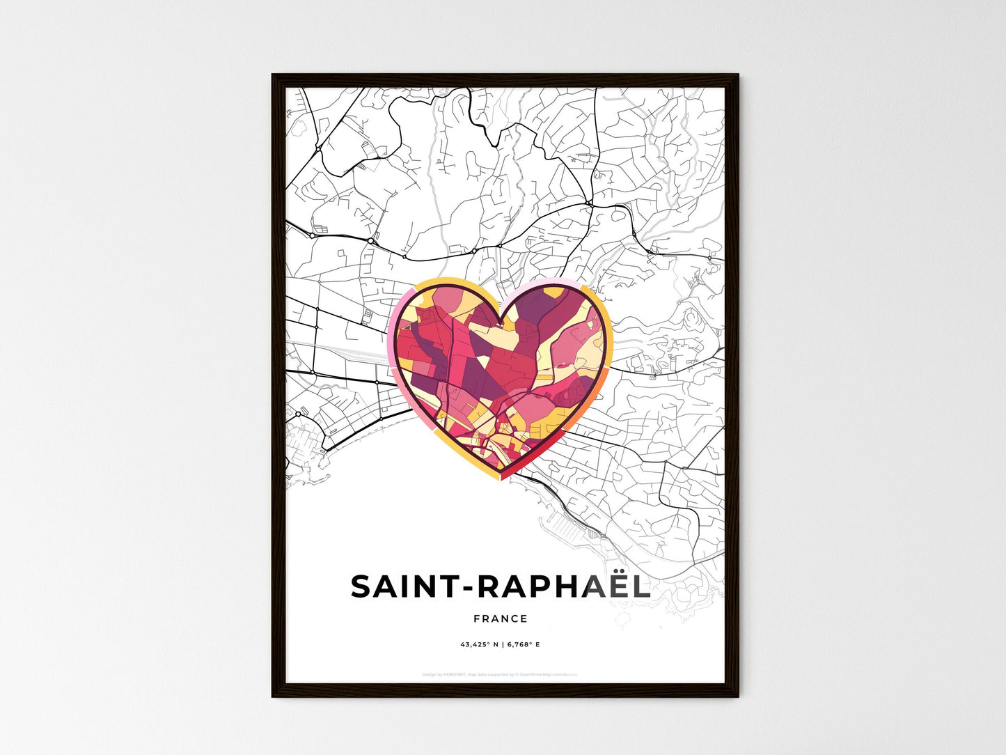Saint-Raphaël France wedding art map with heart icon