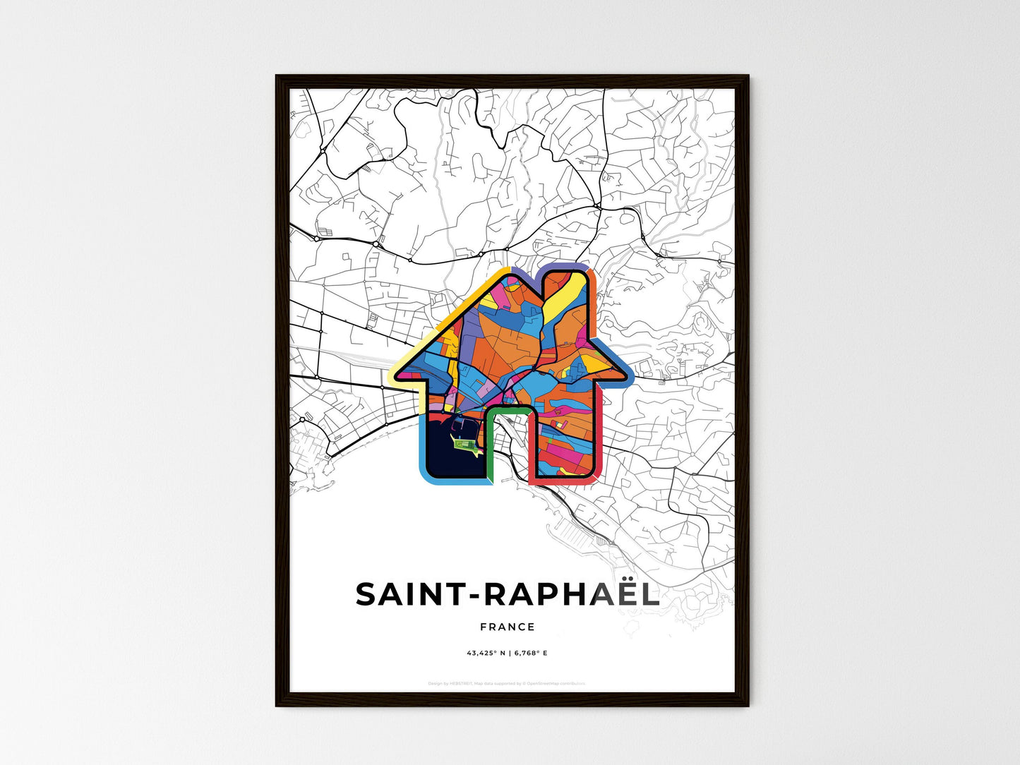 Saint-Raphaël France wedding art map with home icon