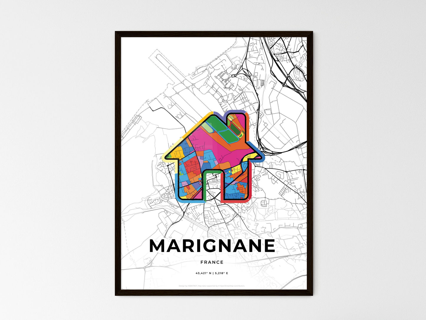 Marignane France wedding art map with home icon