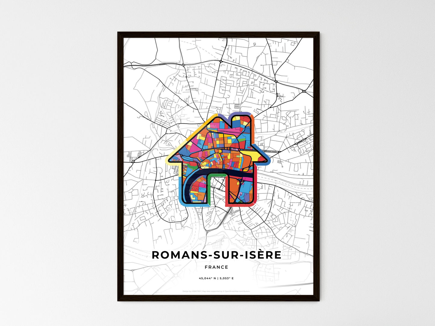 Romans-Sur-Isère France wedding art map with home icon