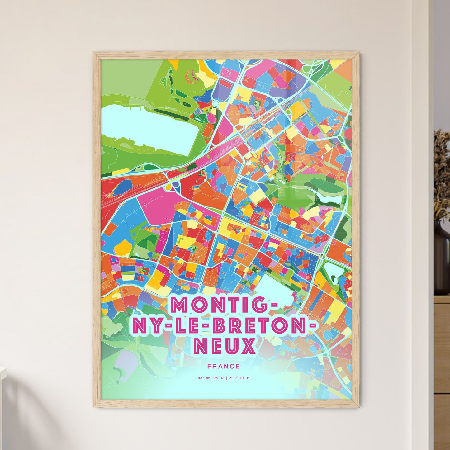 Colorful MONTIGNY-LE-BRETONNEUX FRANCE Fine Art Map Crazy Colors