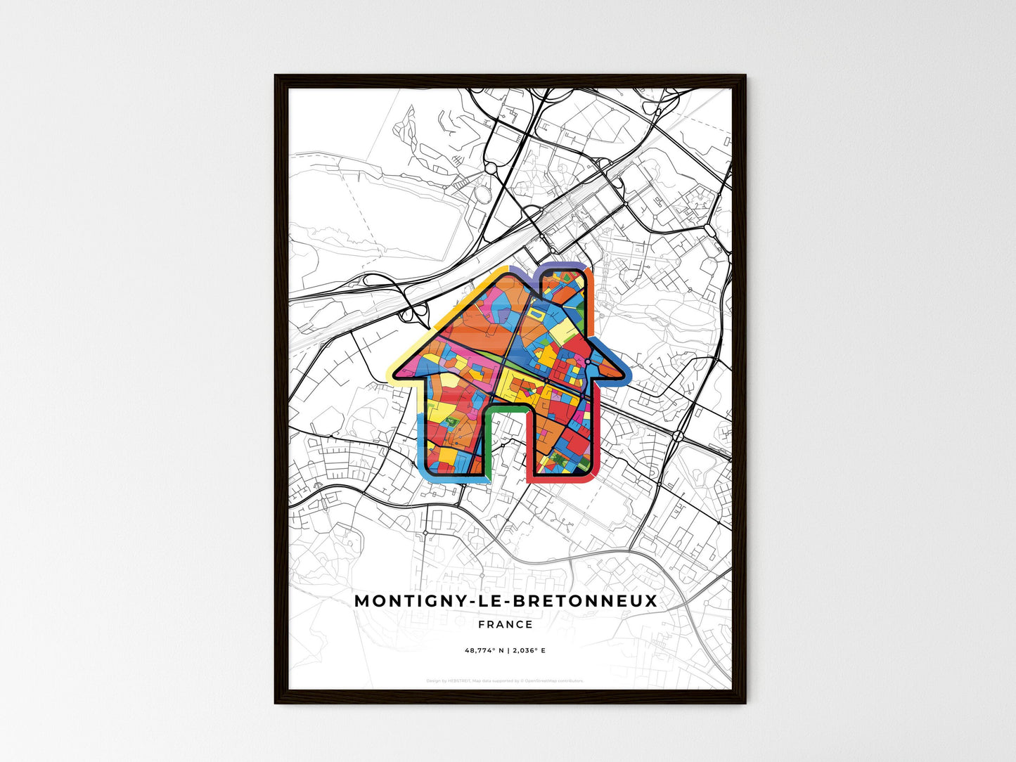 Montigny-Le-Bretonneux France wedding art map with home icon