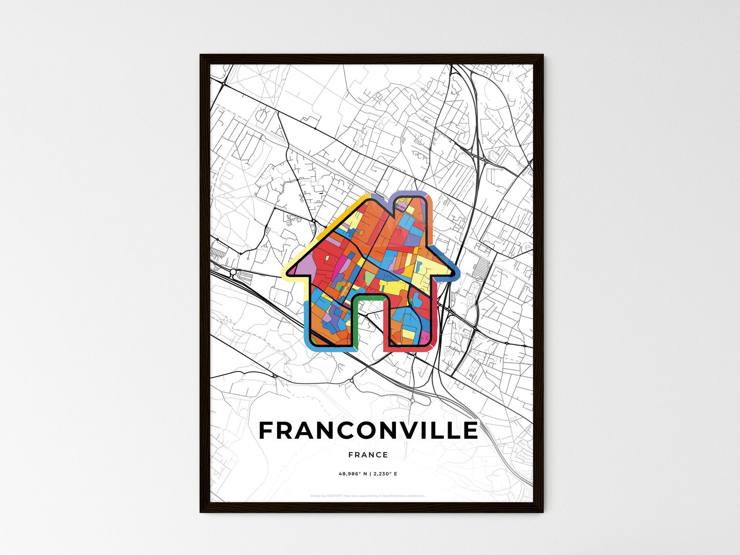 Franconville France wedding art map with home icon