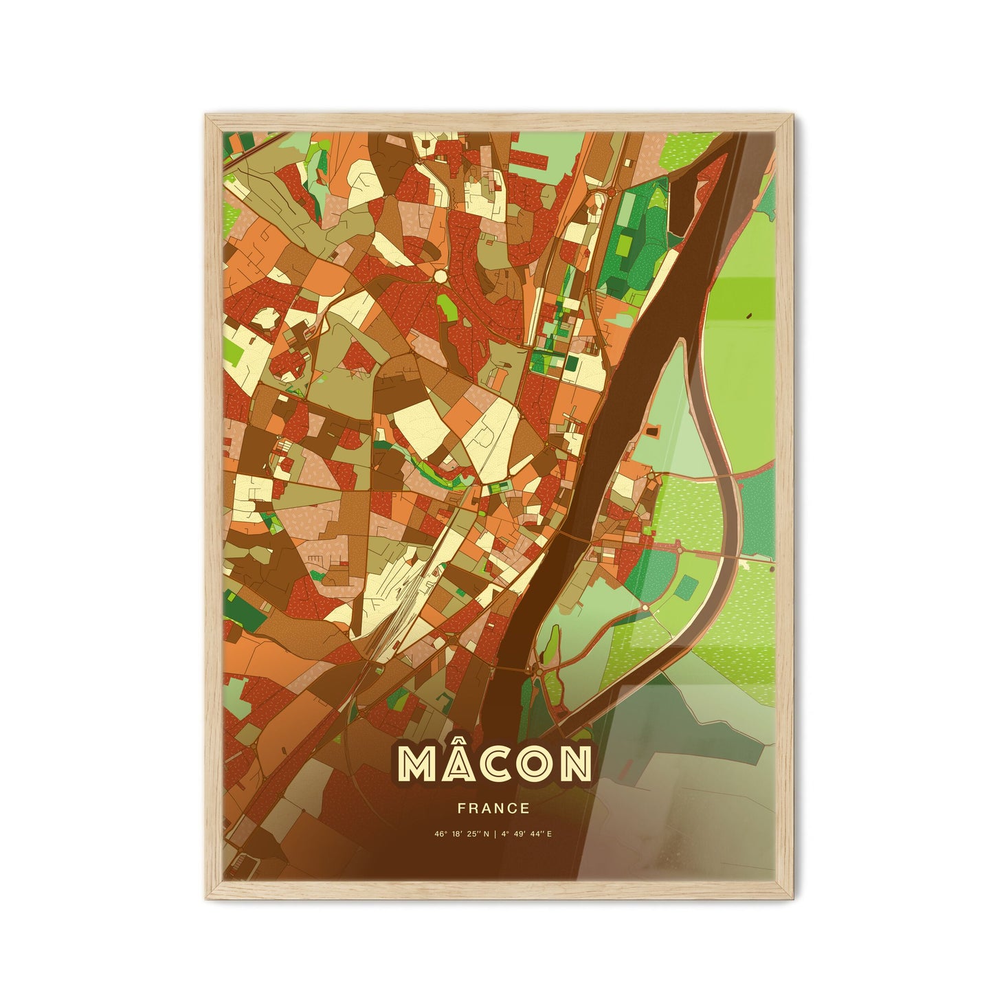 Colorful MÂCON FRANCE Fine Art Map Farmhouse