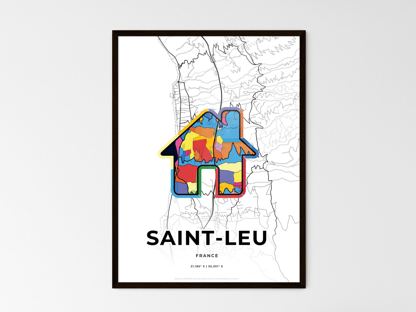 Saint-Leu France wedding art map with home icon