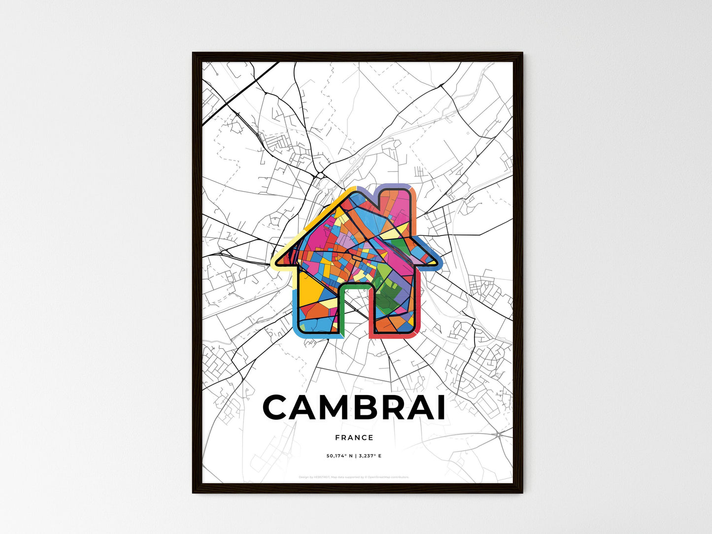 Cambrai France wedding art map with home icon