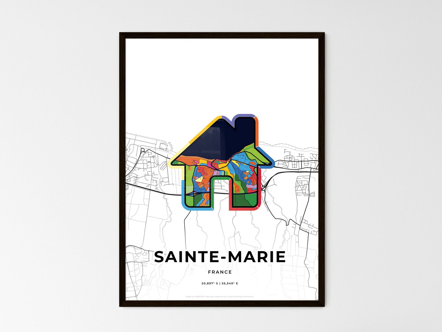 Sainte-Marie France wedding art map with home icon