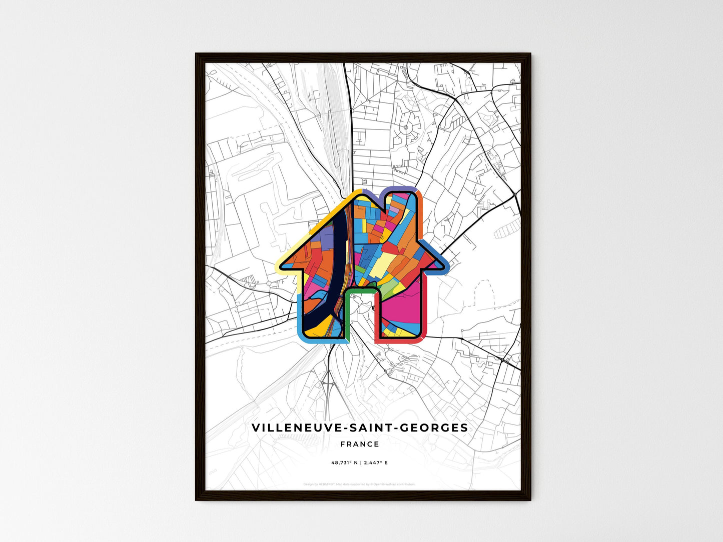 Villeneuve-Saint-Georges France wedding art map with home icon