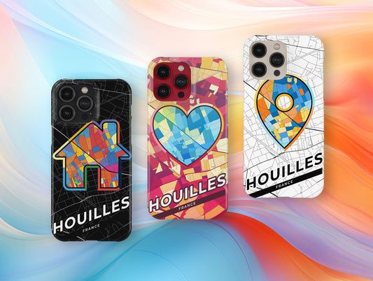 Houilles France slim phone case with colorful icon. Birthday, wedding or housewarming gift. Couple match cases.