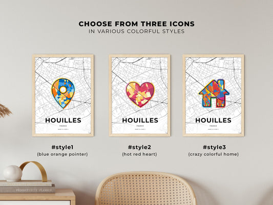 Houilles France maps with colorful icons