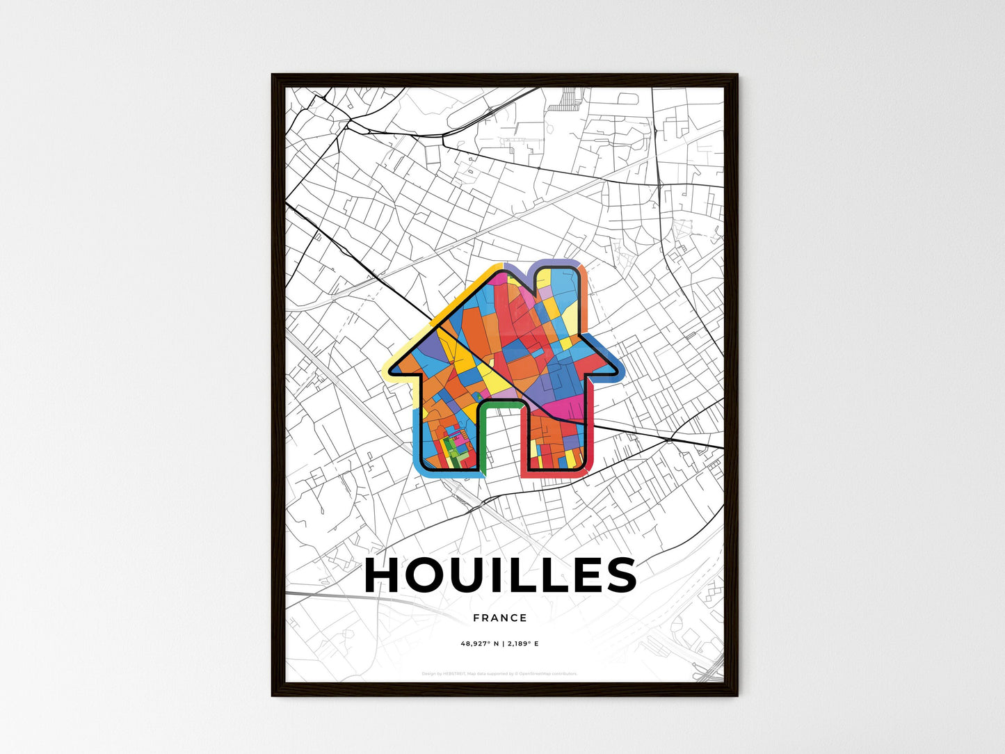 Houilles France wedding art map with home icon