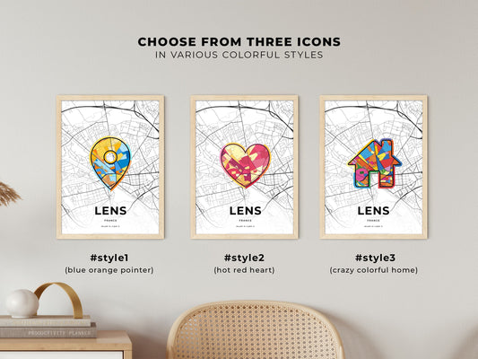 Lens France maps with colorful icons