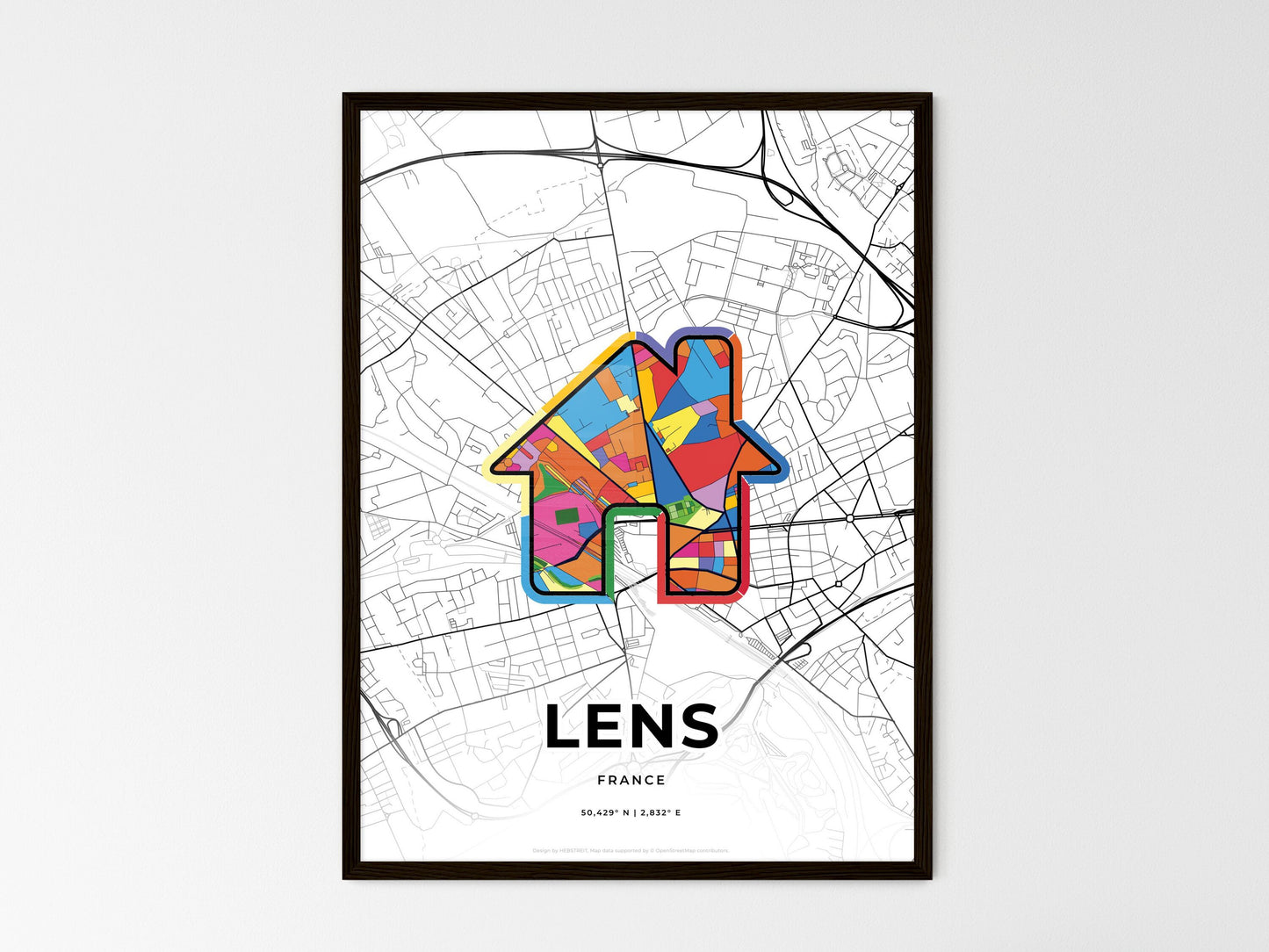 Lens France wedding art map with home icon