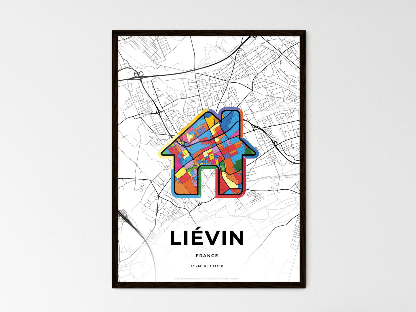 Liévin France wedding art map with home icon