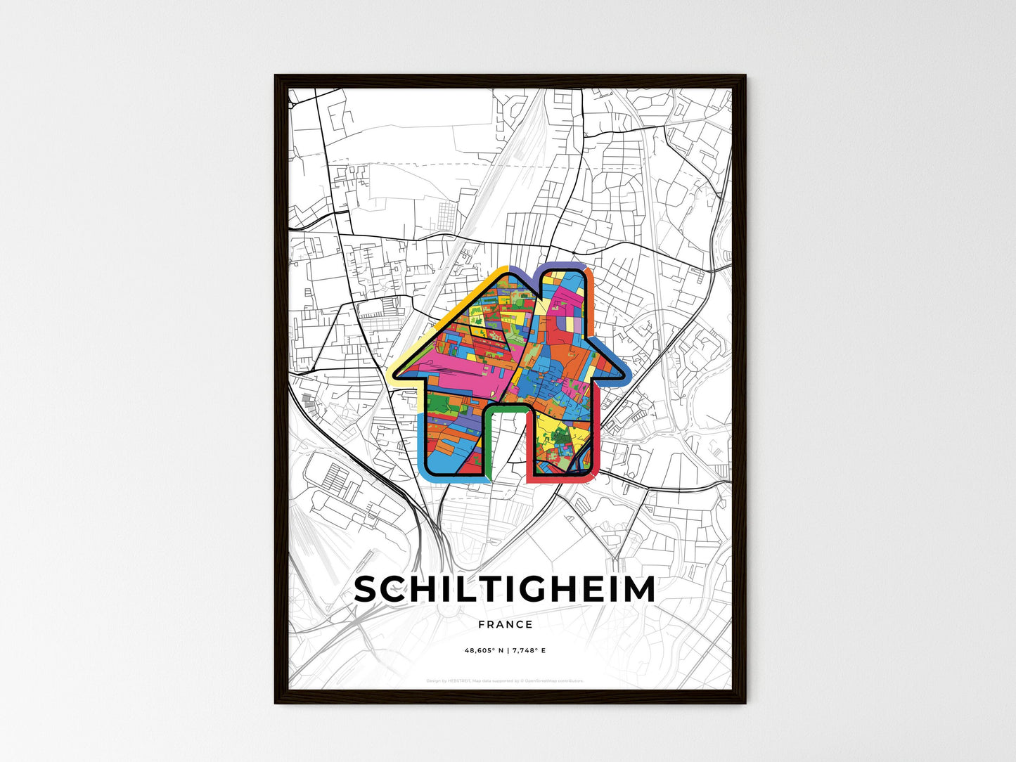 Schiltigheim France wedding art map with home icon