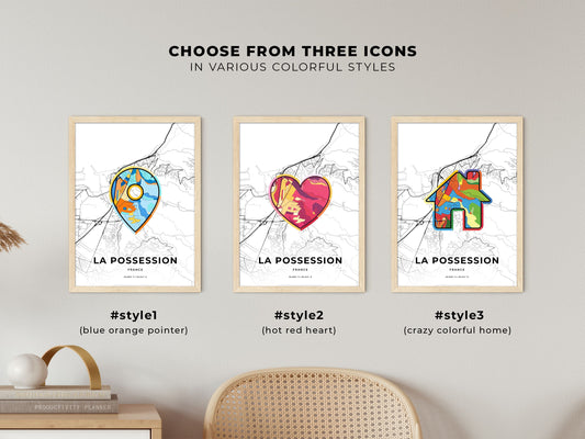 La Possession France maps with colorful icons