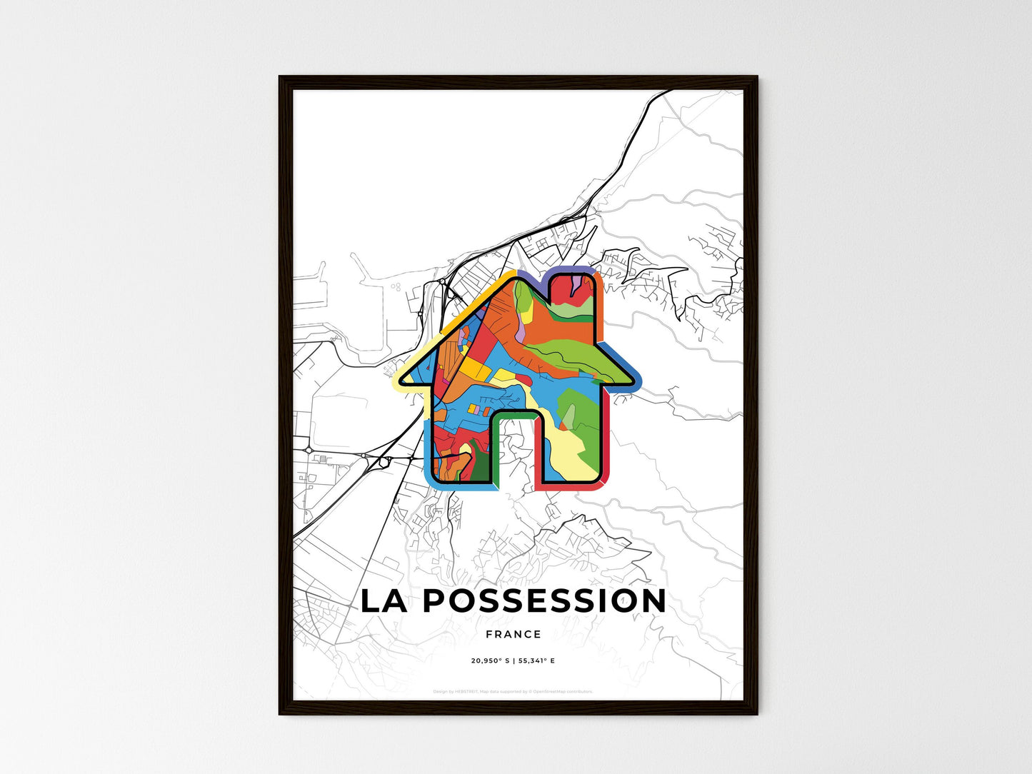 La Possession France wedding art map with home icon
