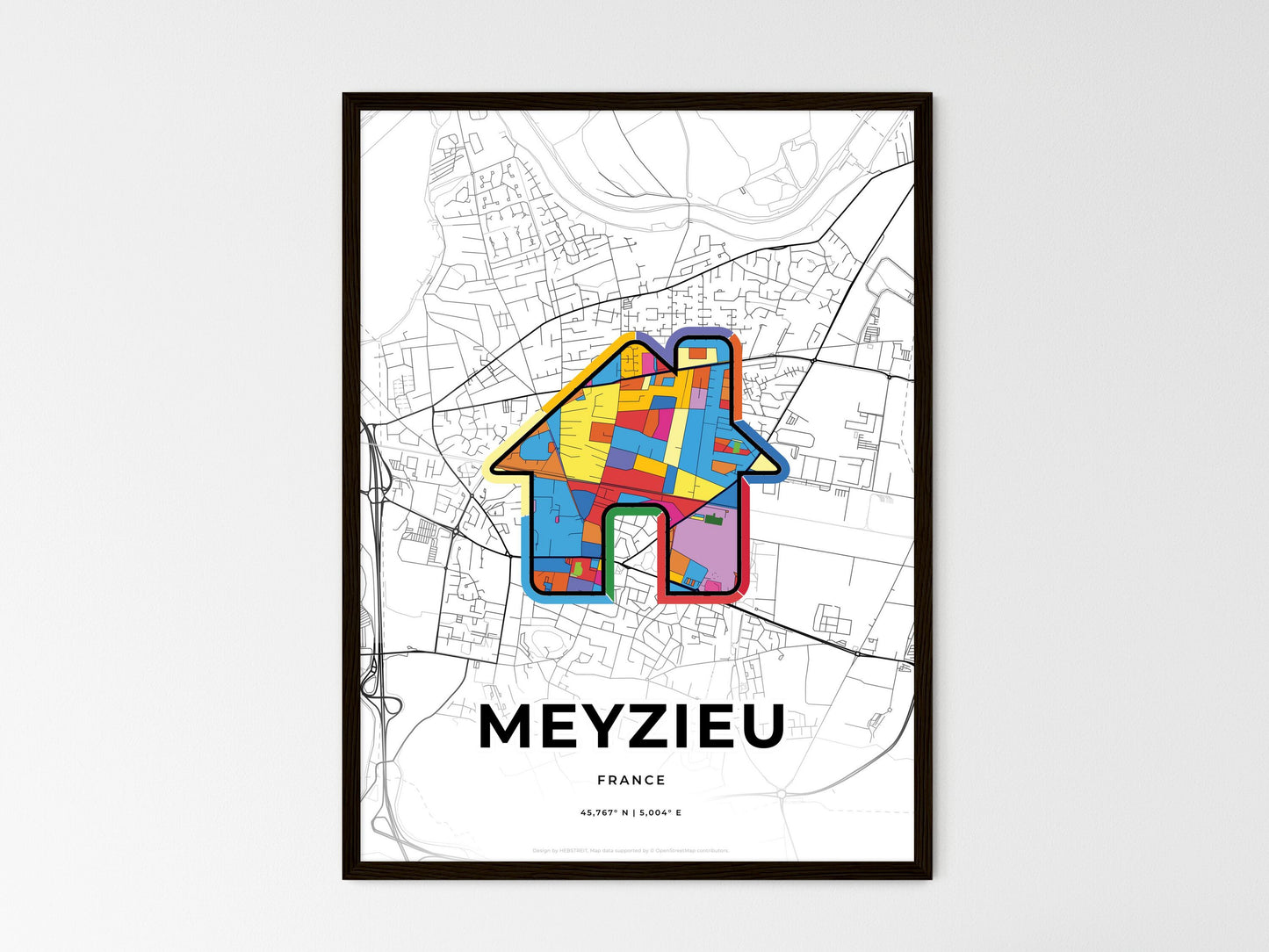 Meyzieu France wedding art map with home icon
