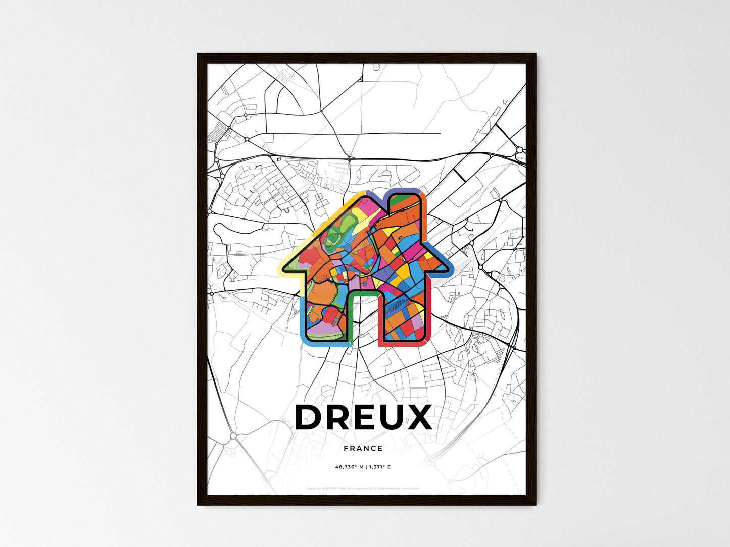 Dreux France wedding art map with home icon
