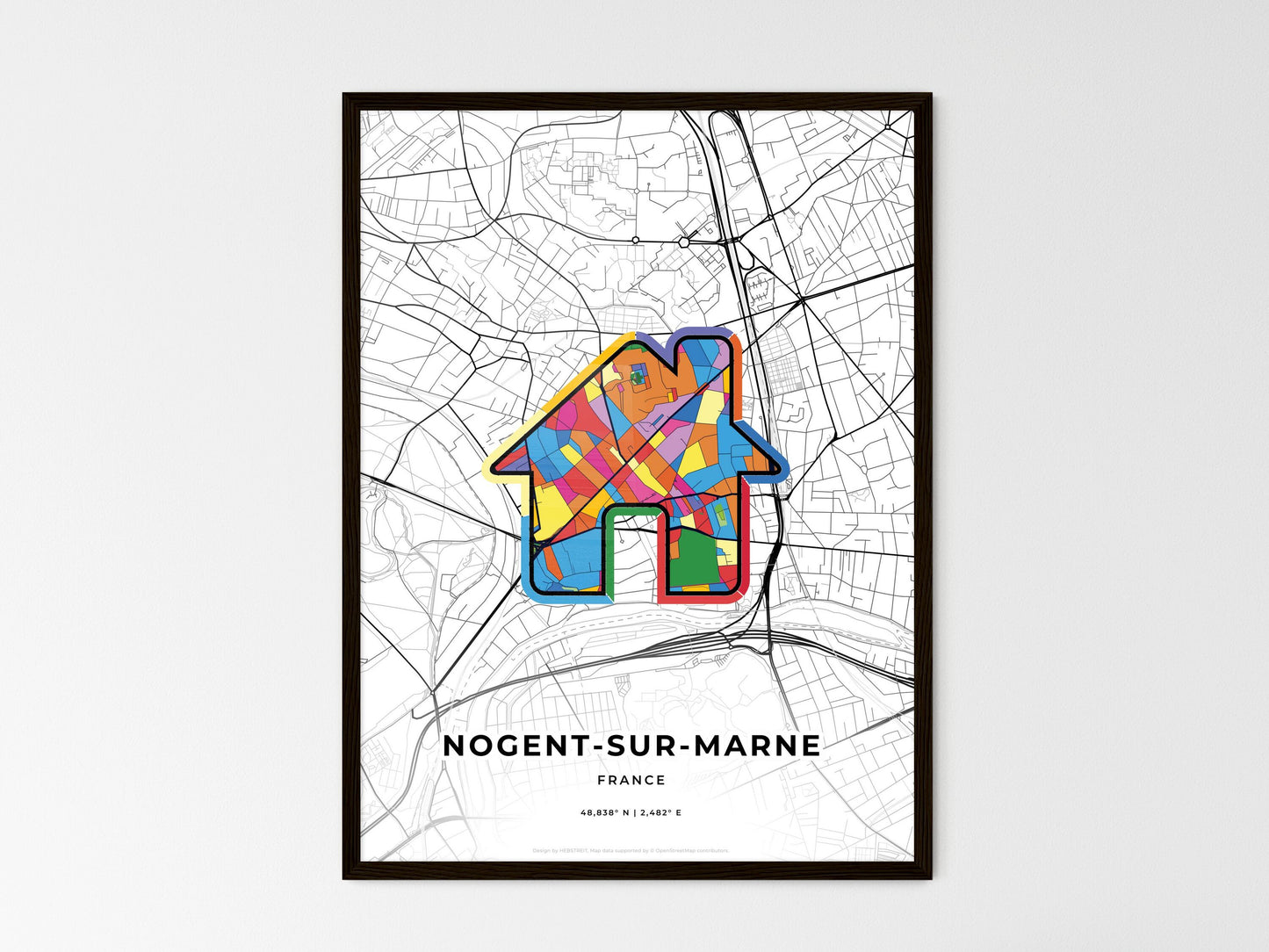 Nogent-Sur-Marne France wedding art map with home icon