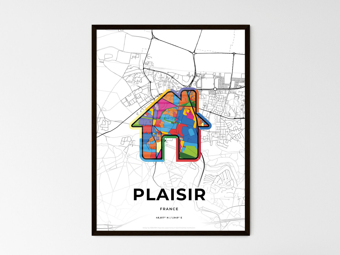 Plaisir France wedding art map with home icon