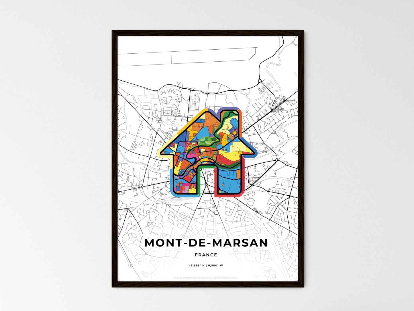 Mont-De-Marsan France wedding art map with home icon