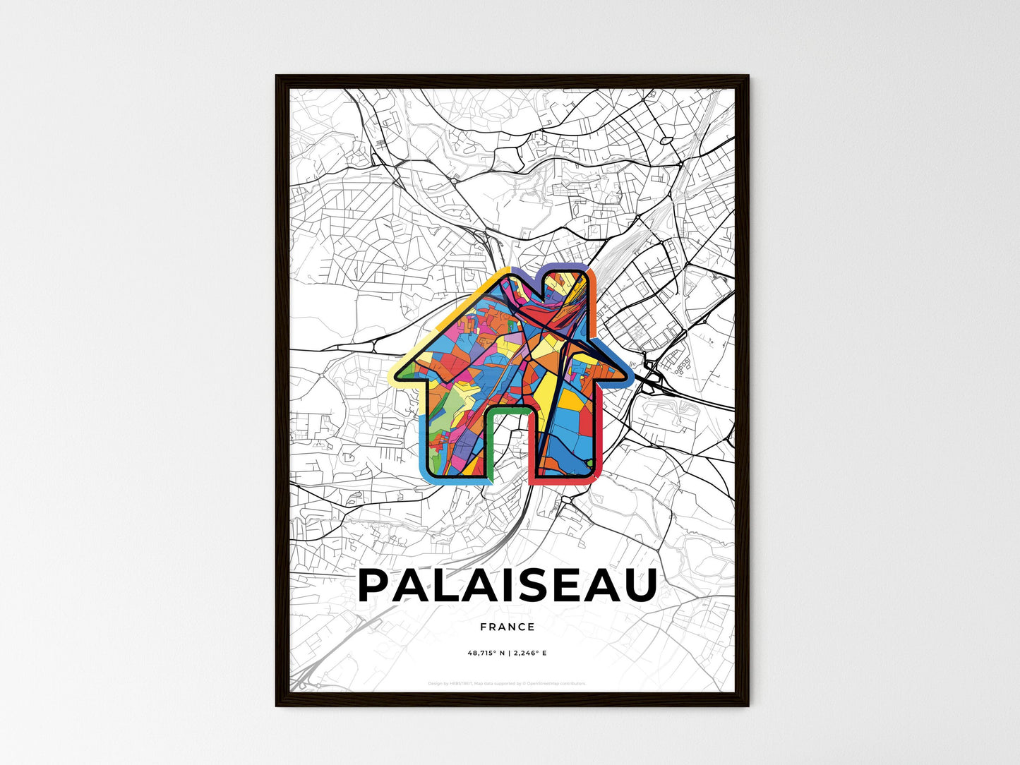 Palaiseau France wedding art map with home icon