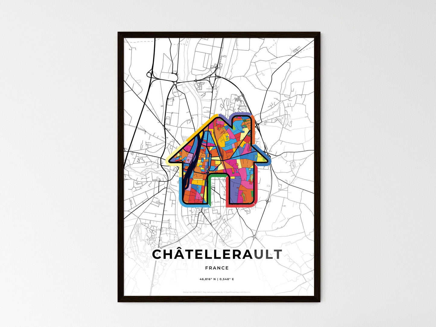 Châtellerault France wedding art map with home icon