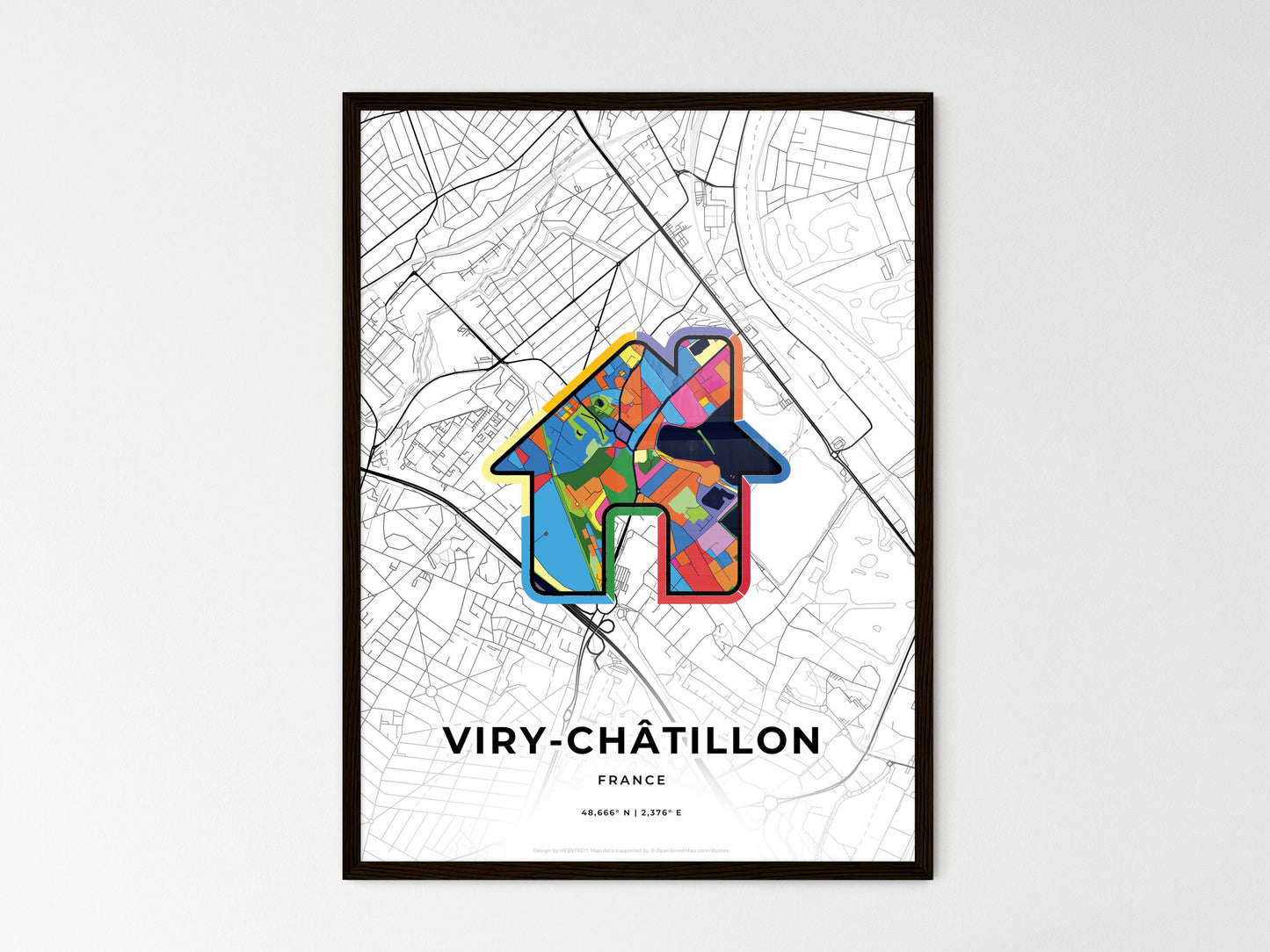 Viry-Châtillon France wedding art map with home icon