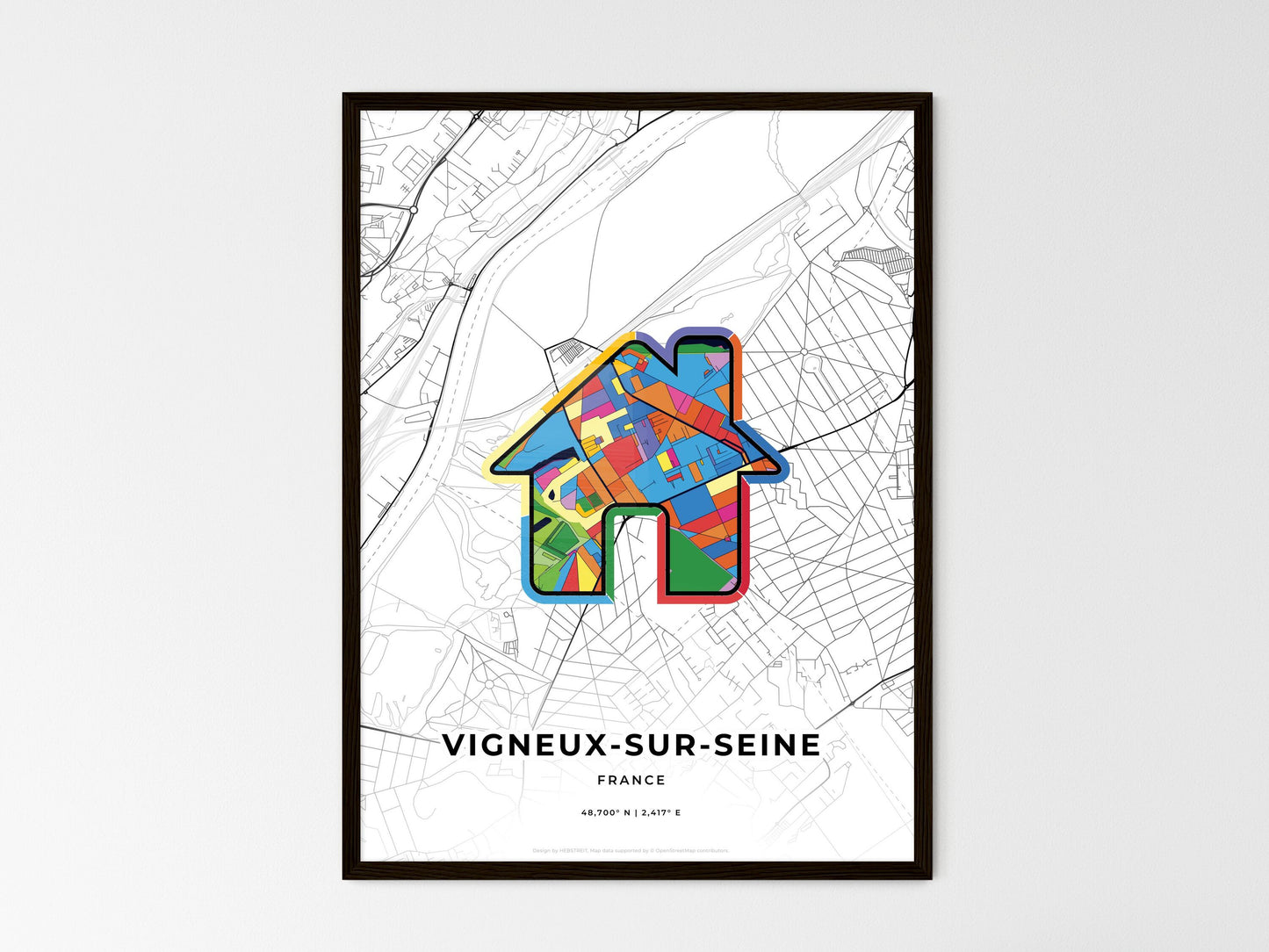 Vigneux-Sur-Seine France wedding art map with home icon
