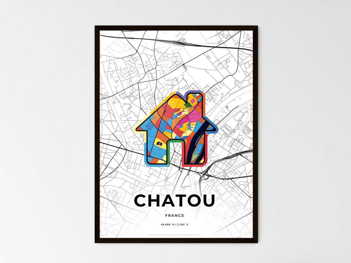 Chatou France wedding art map with home icon