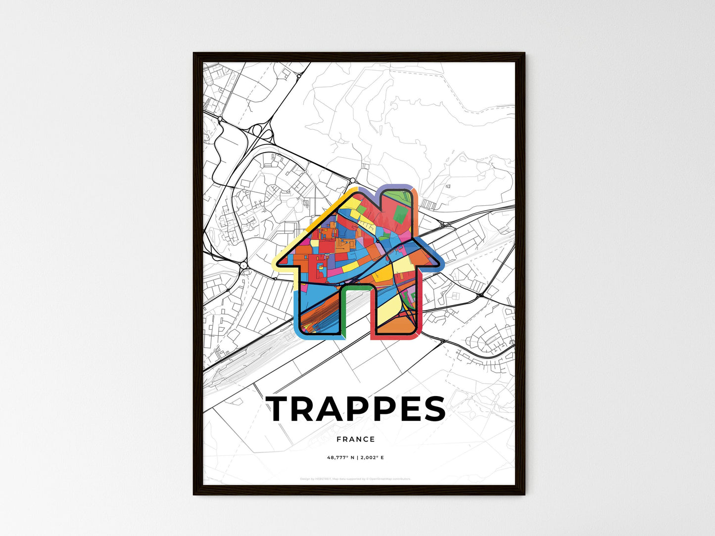 Trappes France wedding art map with home icon