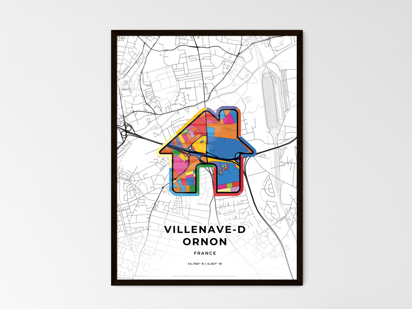 Villenave-D Ornon France wedding art map with home icon